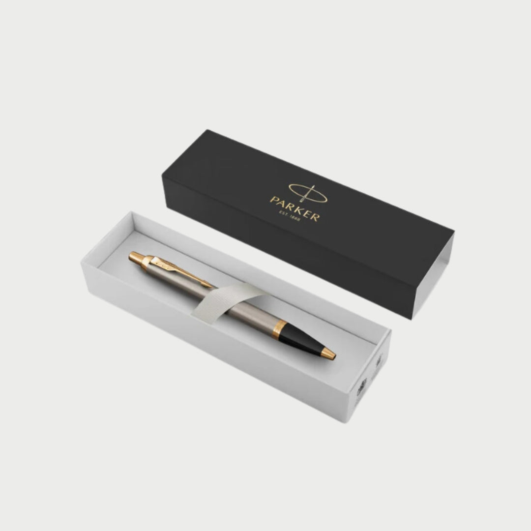 Parker IM Ballpoint Pen - Blue Ink, Brushed Metal & Gold Trim